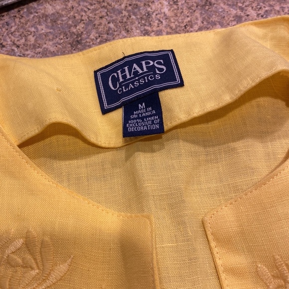 NWT Chaps Yellow Linen Tunic Top Blouse Medium Embroidered Pattern - Picture 3 of 16
